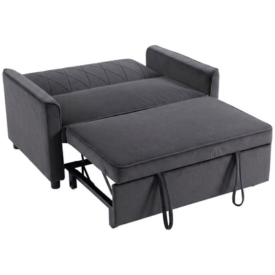 HOMCOM 2 Seater Sofa Bed, 3-in-1 Convertible Pull Out Sleeper Sofa with Clik-Clack Adjustable Backrest, Dark Grey