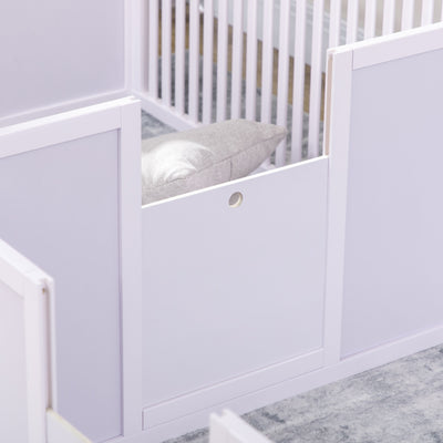 PawHut 7 Panels Playpen with 3 Doors for Baby Dogs, Two-Room Design Puppy Whelping Box - White 