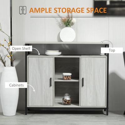 HOMCOM Modern Sideboard, Steel Frame Storage Cabinet with 2 Doors and Adjustable Shelves for Living Room, Hallway, Light Grey 