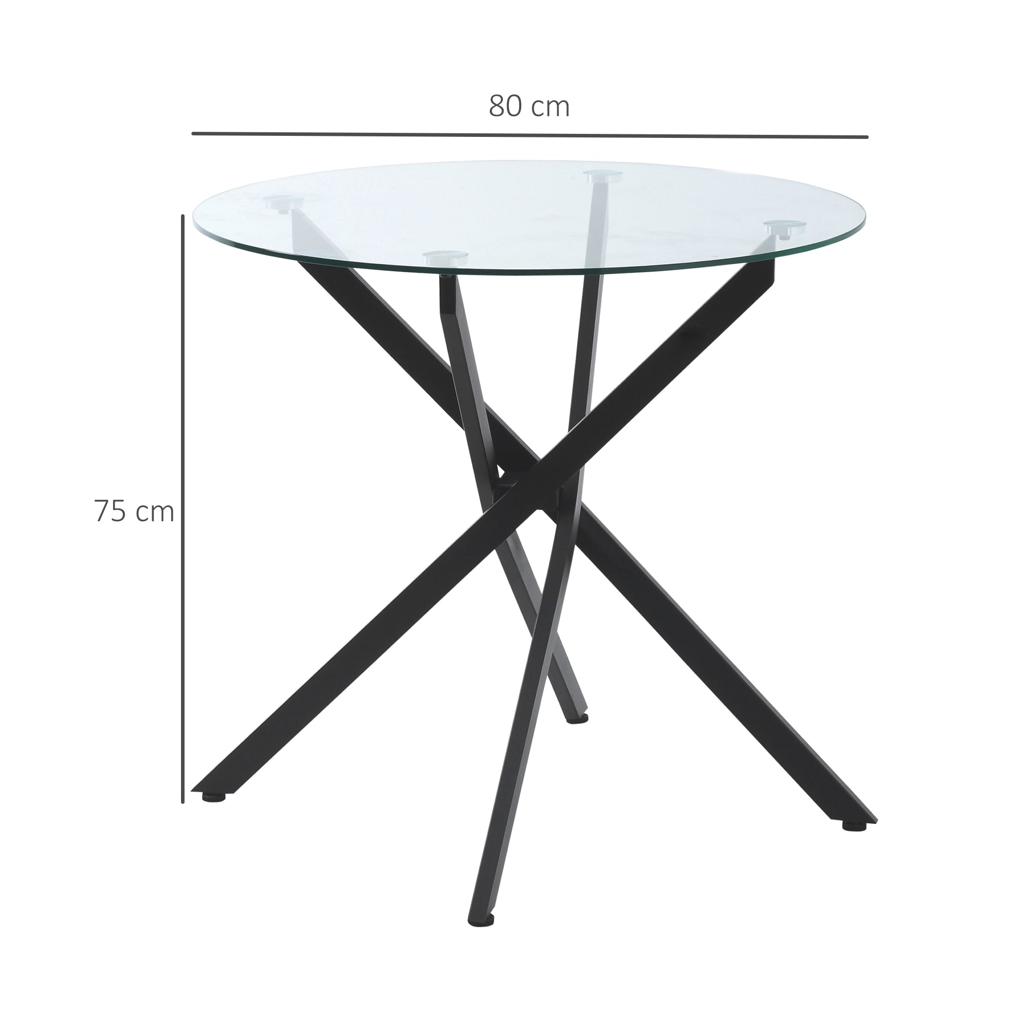 HOMCOM Dining Table with Clear Tempered Glass Top, Round Table with Metal Legs, Modern Kitchen Table for Dining Room Living Room, Black 