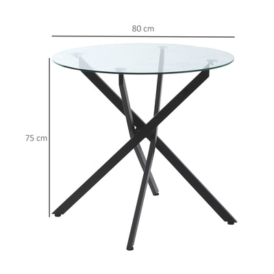 HOMCOM Dining Table with Clear Tempered Glass Top, Round Table with Metal Legs, Modern Kitchen Table for Dining Room Living Room, Black 