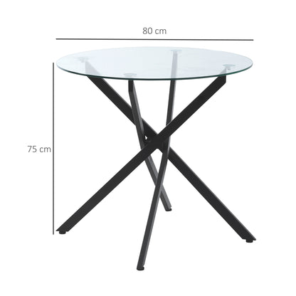 HOMCOM Dining Table with Clear Tempered Glass Top, Round Table with Metal Legs, Modern Kitchen Table for Dining Room Living Room, Black 