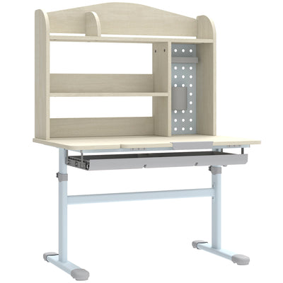 AIYAPLAY Kids Desk Height Adjustable with Tilt-Desktop, Hutch, Drawer, Storage Shelf, Pegboard, for 3-12 Years Old, Natural 