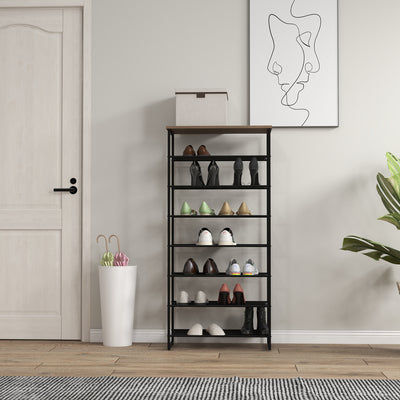 HOMCOM 8-Tier Shoe Rack, Shoe Storage Organizer with Mesh Shelves, Free Standing Shoe Shelf Stand for 21-24 Pairs of Shoes for Entryway, Hallway, Closet, Grey 