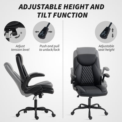 HOMCOM Faux Leather Office Chair. with Flip-Up Armrests - Black 