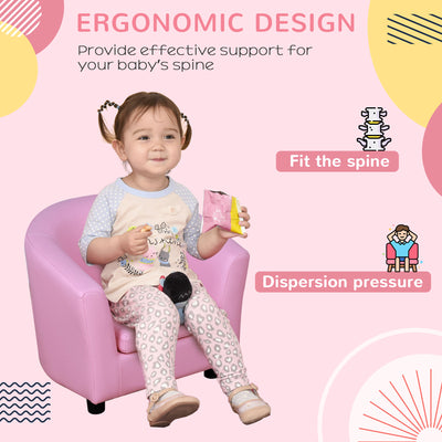 HOMCOM Kids Toddler Sofa Children's Armchair Footstool with Thick Padding, Anti-skid Foot Pads, 30 x 28 x 21cm, Pink 