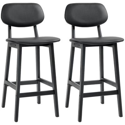 HOMCOM Set of Two Wooden Classic Bar Stools, with Faux Leather Seats - Black 