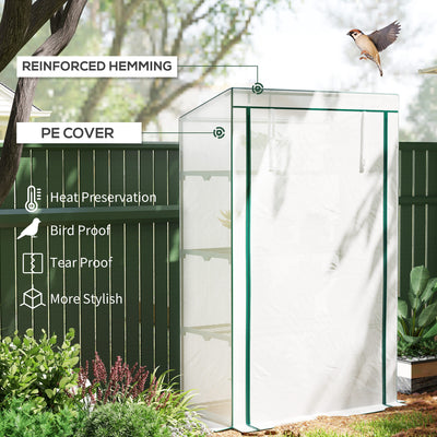 Outsunny 4 Tier Lean-to Mini Greenhouse with Reinforced PE Cover, Portable Small Greenhouse with Roll-Up Door, Green Hemmed Edging, 110 x 50 x 171cm, Green 
