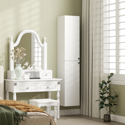 HOMCOM Wall Mounted Tall Bathroom Storage Cabinet with Soft-Close Hinges, Slim Bathroom Cabinet with 2 Doors, White 