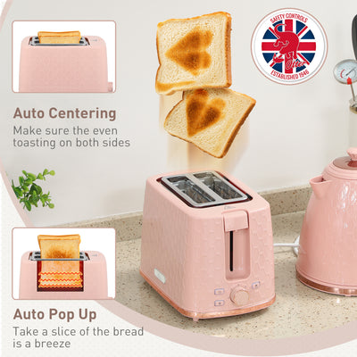 HOMCOM 1.7L 3000W Fast Boil Kettle & 2 Slice Toaster Set, Kettle and Toaster Set with Auto Shut Off, Browning Controls, Light Pink 
