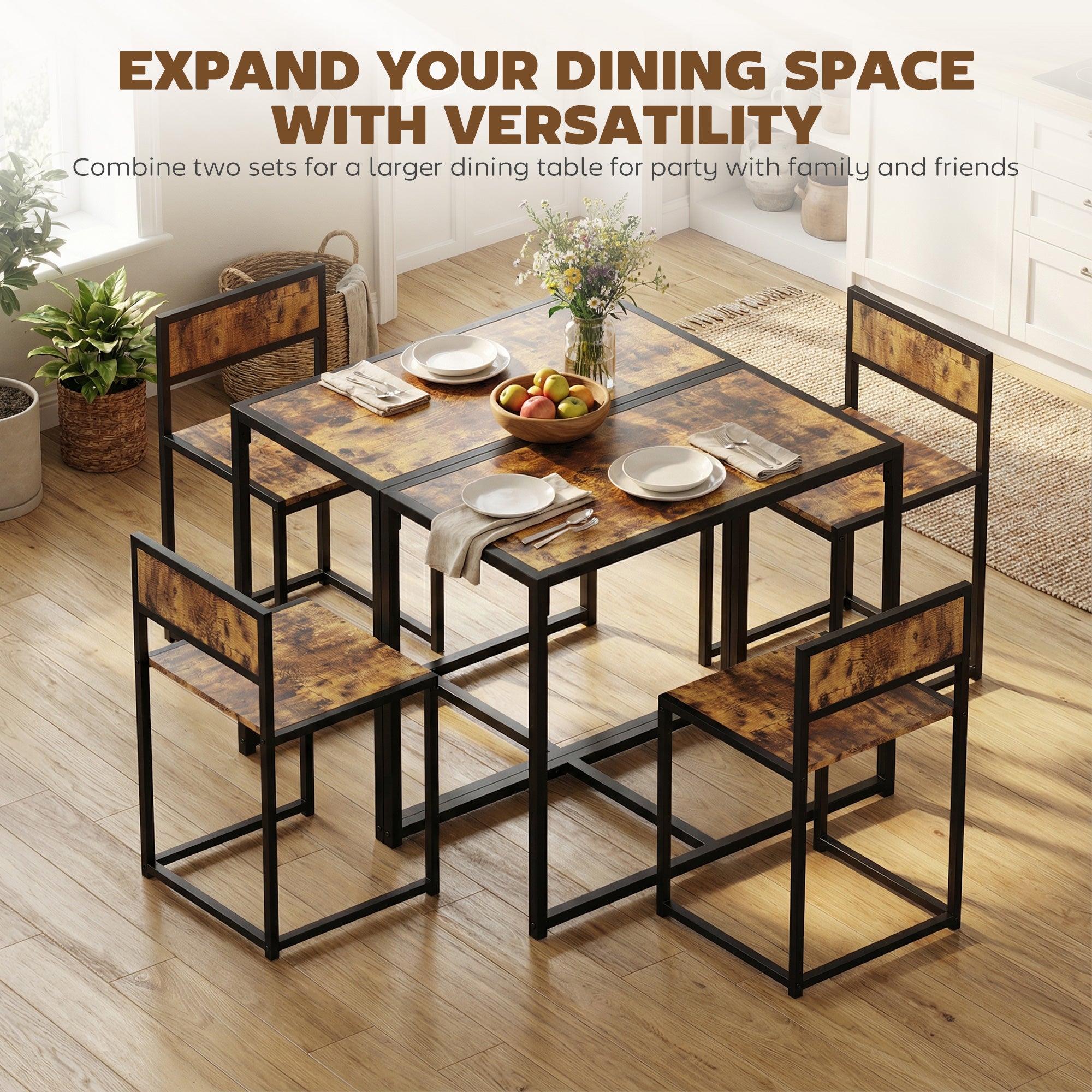HOMCOM 3 Piece Table Stool Set - Rustic Brown 