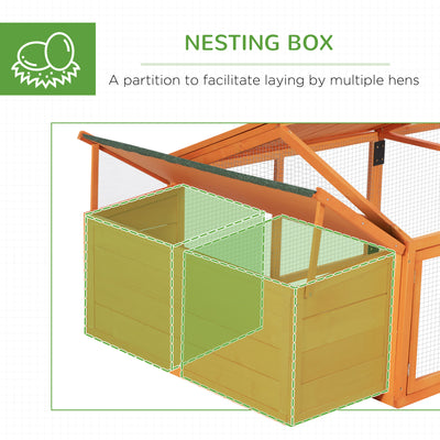 PawHut Wooden Chicken Coop with Nesting Box, Openable Roof, for 4-8 Chickens 