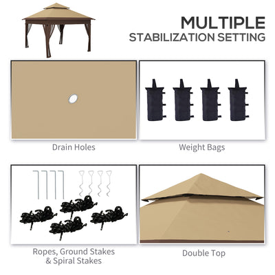 Outsunny 3 x 3(m) Pop Up Gazebo with Mosquito Netting, 1 Person Easy up Marquee Party Tent with 1-Button Push, Double Roof, Carry Bag, Sandbags, Height Adjustable Instant Shelter, Khaki 