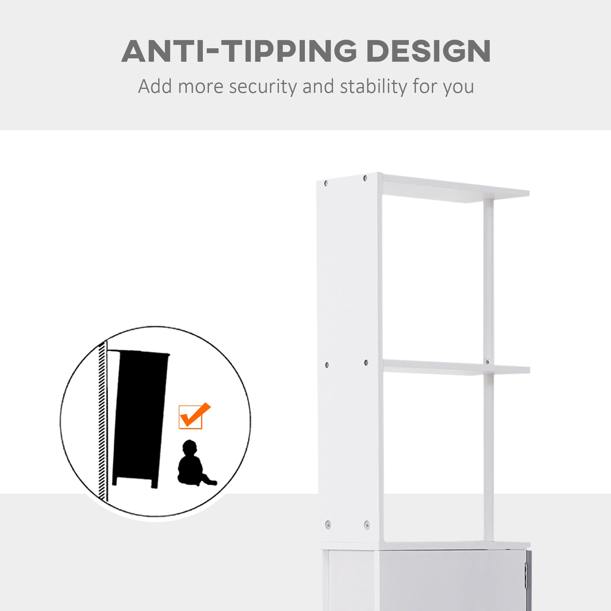 HOMCOM Tall Bathroom Cabinet, Freestanding Bathroom Storage Cabinet with 2-Tier Shelf and Drawers, Narrow Cupboard Storage Unit, White, Grey 