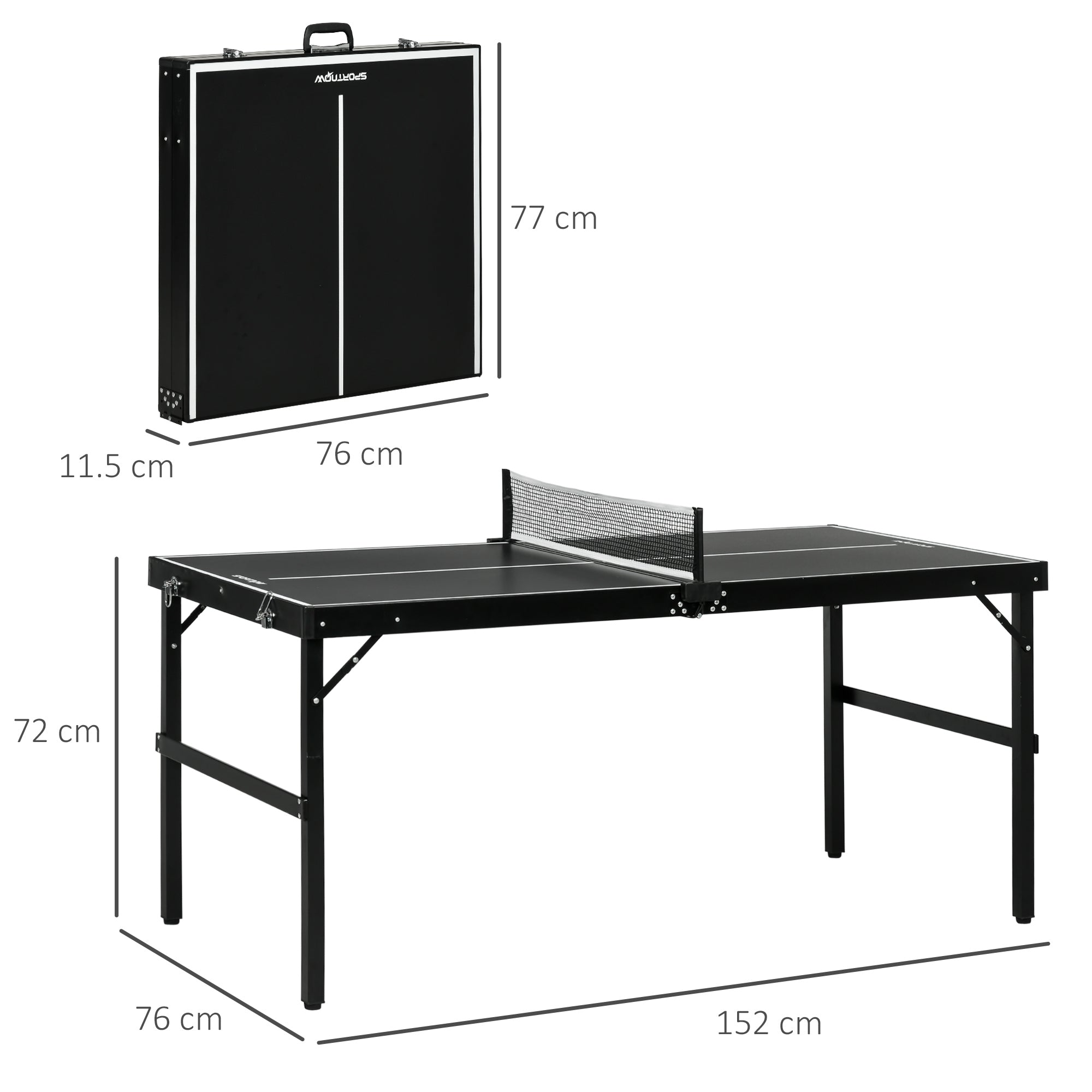 SPORTNOW 5ft Mini Table Tennis Table, Folding Ping Pong Table with Net and Aluminium Frame, Portable Ping Pong Game Set for Indoor Outdoor Use, Black 