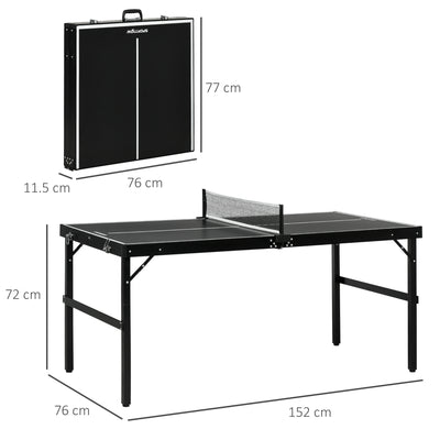SPORTNOW 5ft Mini Table Tennis Table, Folding Ping Pong Table with Net and Aluminium Frame, Portable Ping Pong Game Set for Indoor Outdoor Use, Black 
