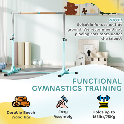 HOMCOM Height Adjustable Gymnastics Horizontal Bar for Kids, Children Junior Kip High Bar Fitness, Light Blue 