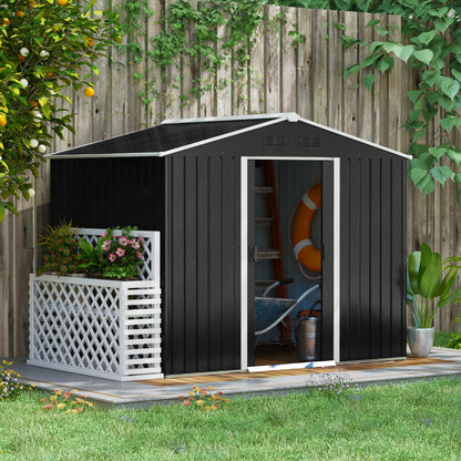 Outsunny 7.7 x 5.7ft Metal Garden Shed, Galvanised Outdoor Tool Storage House with Ventilation Slots and Sliding Doors, Grey 