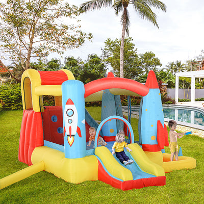 Outsunny Bounce Castle Inflatable Trampoline Slide Pool Rocket Design 3.4 x 2.8 x 1.85m 