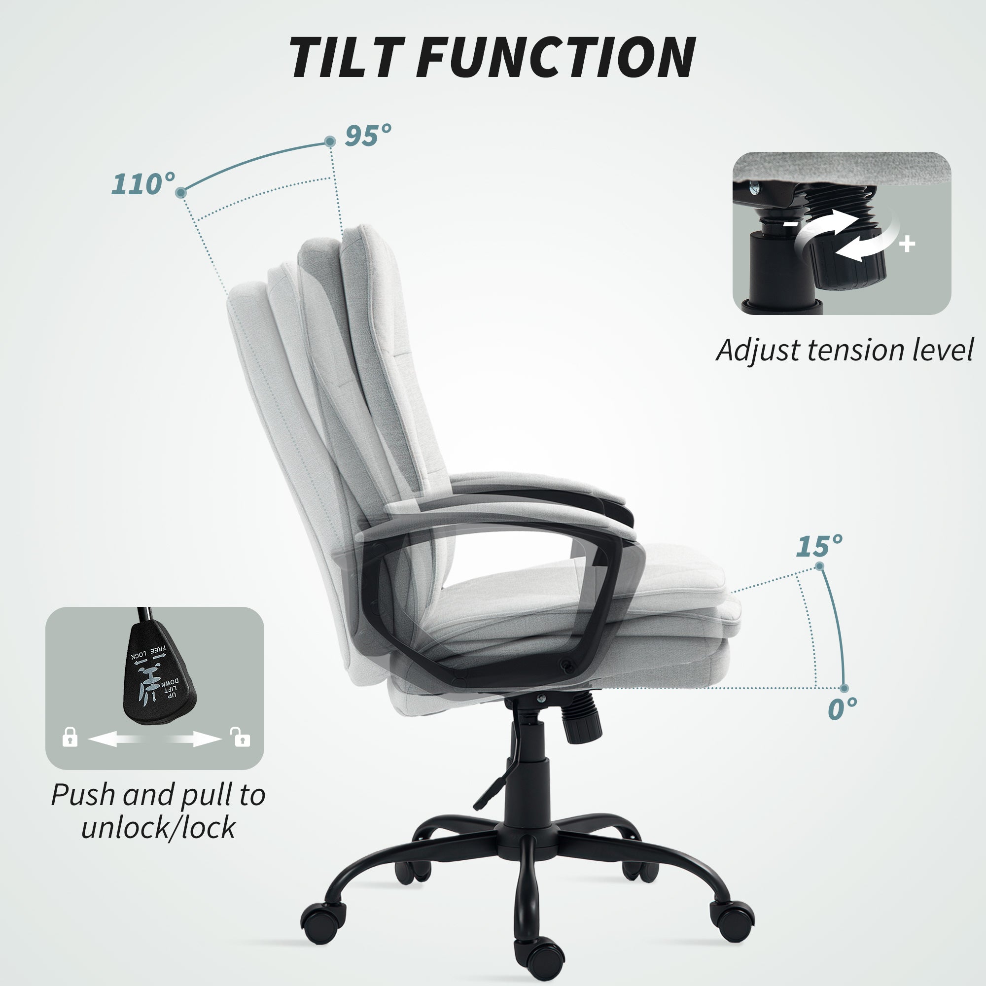 HOMCOM Linen-Look Double-Padded Office Chair - Grey 