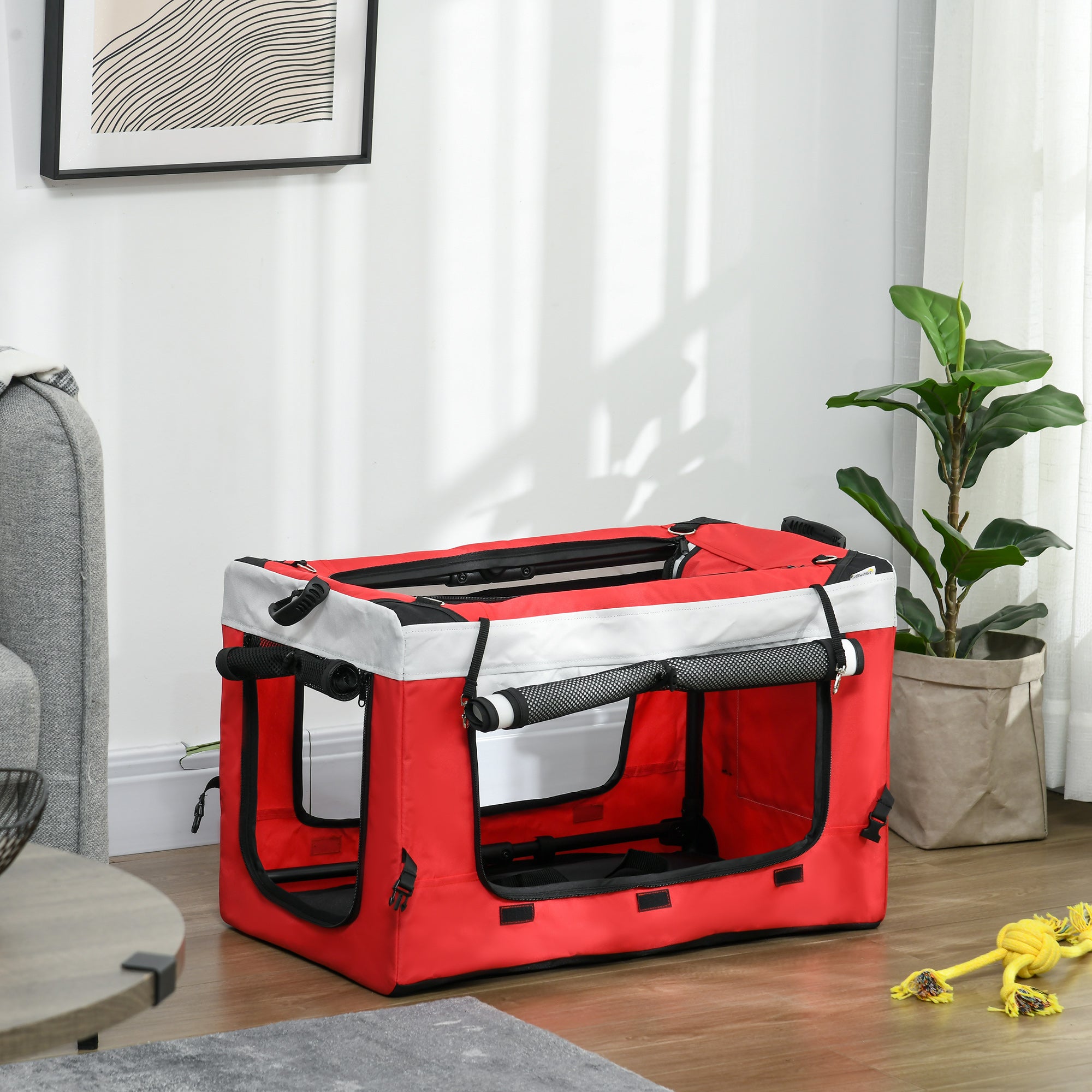 PawHut Foldable Dog Stroller, Pet Travel Crate, with Detachable Carrier, Soft Padding, for Mini, Small Dogs - Red 