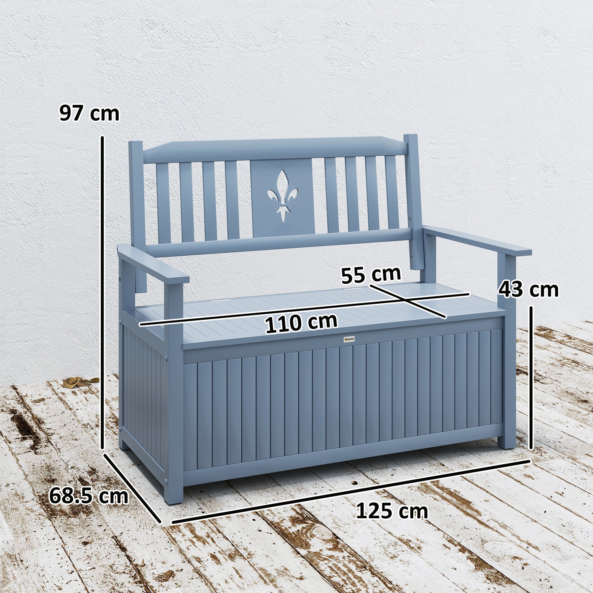 Outsunny Two-Seater Wooden Storage Bench - Grey 
