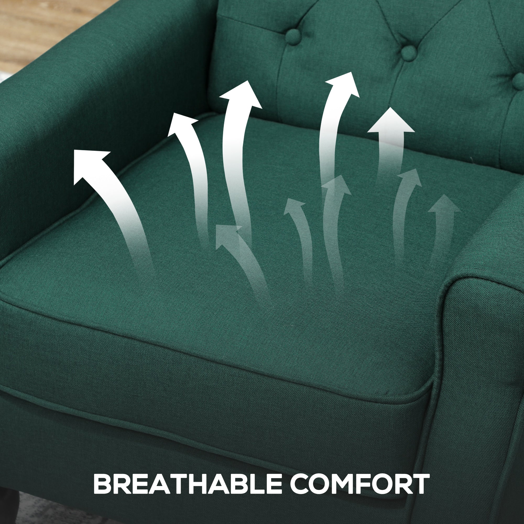 HOMCOM Wingback Accent Chair, Retro Upholstered Button Tufted Occasional Chair for Living Room and Bedroom, Dark Green