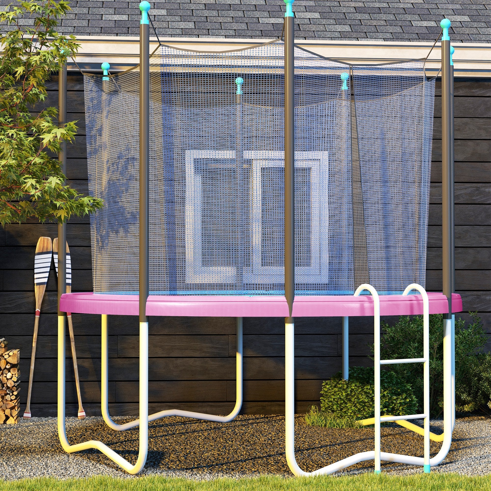 SPORTNOW 8FT Trampoline Spring Cover, Plastic Trampoline Pad Replacement with Elastic Cord, Waterproof, UV Resistant and Tear-Resistant, Pink 