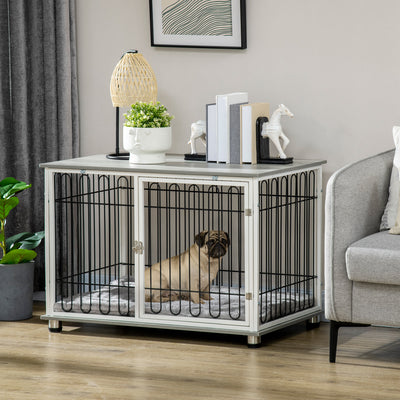 PawHut Indoor Dog Crate Furniture, Side End Table, with Soft Washable Cushion, Lockable Doors, for Small and Medium Dogs 
