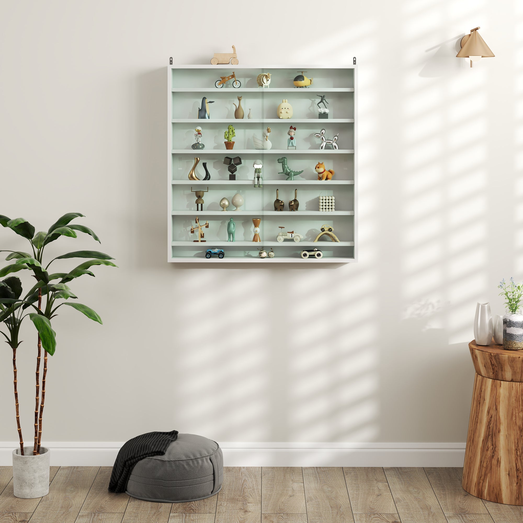 HOMCOM Six Shelf Display Cabinet, with Glass Doors - White 