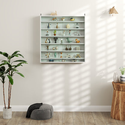 HOMCOM Six Shelf Display Cabinet, with Glass Doors - White 