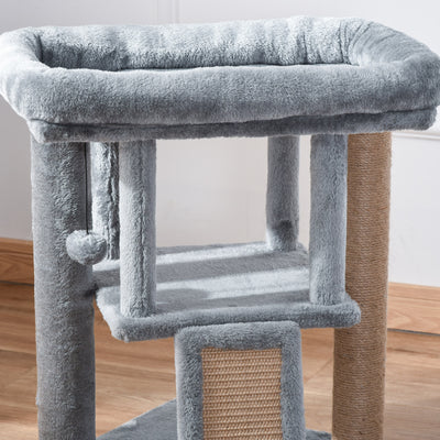 PawHut Cat Tree Tower for Indoor Cats Cat Scratching Post Climbing Activity Centre w/Jute Scratching Pad, Toy Ball, Cat House - Grey 