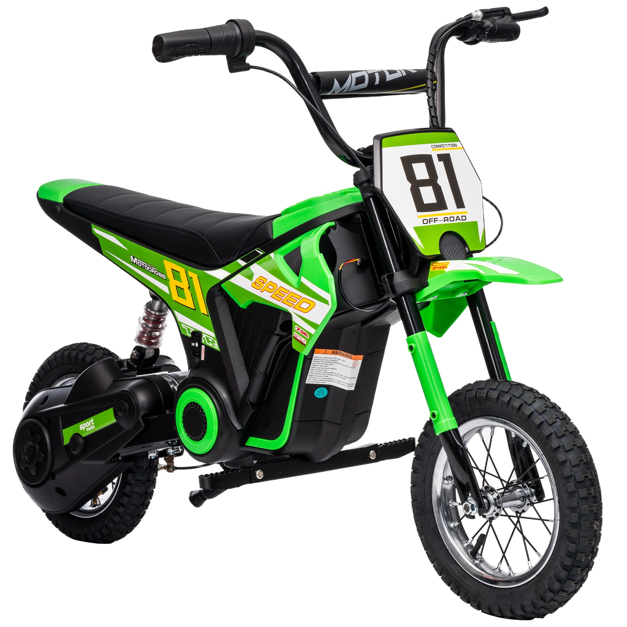 AIYAPLAY Kids Electric Motorbike, 24V Ride On Motorcycle with 3 Speeds and Rear Suspension, Dirt Bike for 8-12 Years Old, Green
