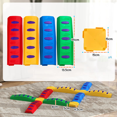 AIYAPLAY 12-Piece Kids Balance Beam Stepping Stones, with Non-Slip Foot Pads, Multicoloured 