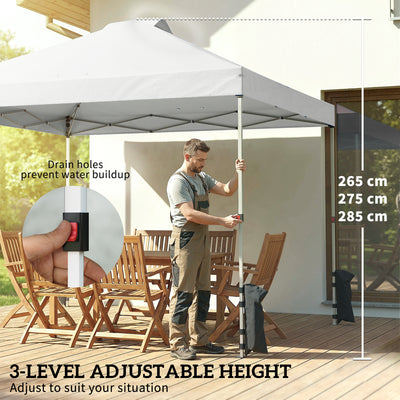 Outsunny Pop Up Gazebo Waterproof Height Adjustable Canopy with 3 Sidewalls Wheeled Bag for Parties 3 x 3 m White 