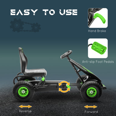HOMCOM Kids Pedal Go Kart, with Adjustable Seat, Inflatable Tyres - Green 
