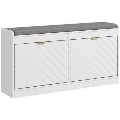 HOMCOM Shoe Storage with Seat, Upholstered Entryway Bench, Shoe Bench with 2 Flip Drawers and 2 Vents for 8 Pairs of Shoes 