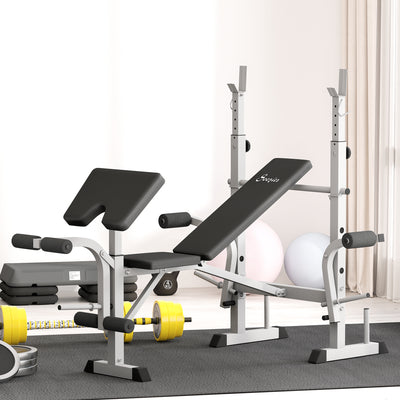 HOMCOM Adjustable Weight Bench with Squat Rack, Heavy Duty Bench Press Rack with Preacher Curl Pad, Leg Developer, Barbell Rack, Butterfly, Home Gym Strength Training Multiuse Workout Bench, Grey 
