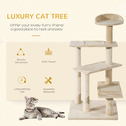 PawHut 100 cm Cat Tree for Indoor Cats Kitten Scratch Scratching Post Climbing Tower Activity Centre Beige 