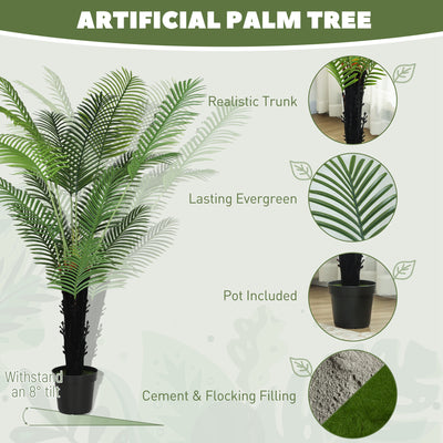 HOMCOM 175cm Artificial Areca Palm Tree with 16 PE Leaves, Decorative Artificial Plant with Plastic Pot and Flocked Soil, Fake Plant for Home Office Decor, Green 