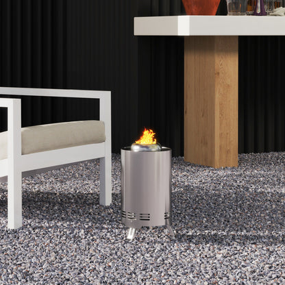 Outsunny Smokeless Fire Pit, 16 x 16 cm Stainless Steel Portable Wood Burning Firepit with Poker, Wood or Pellet Fuelled Tabletop Fire Pit for Garden Camping Bonfire Party, Silver Tone 