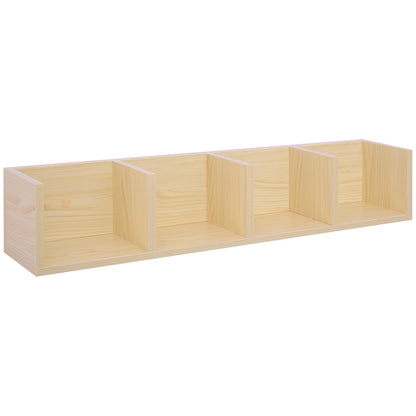 HOMCOM Wall Mount 84 CD / 56 DVD/Blu-ray/ Media Storage Rack 4 Cubes Wooden Shelf Organizer Unit Bookcase Display (Natural Wood Colour) 