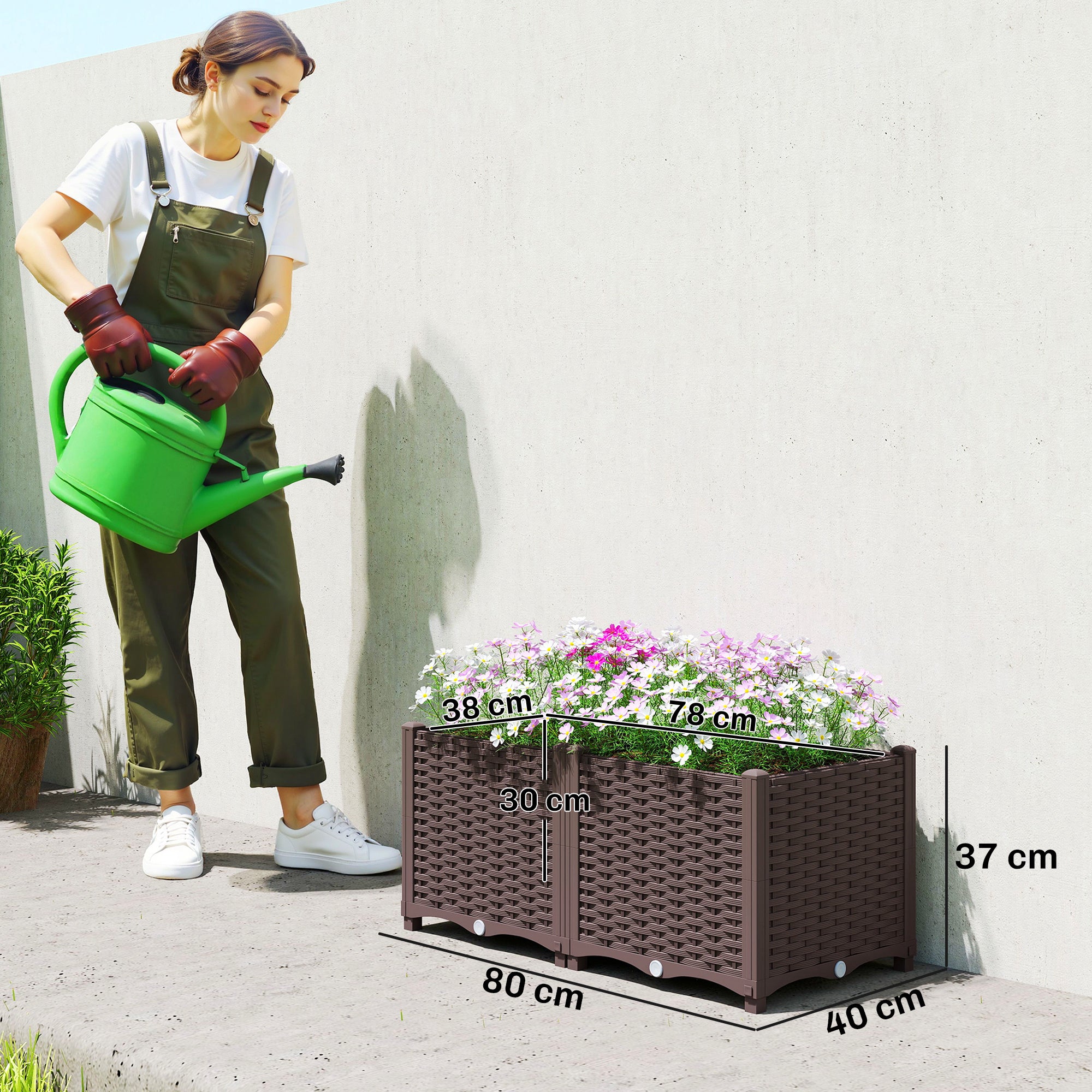 Outsunny Plastic Raised Garden Bed with Legs, Self Watering Elevated Planter Boxes with Drainage Holes and Plugs 