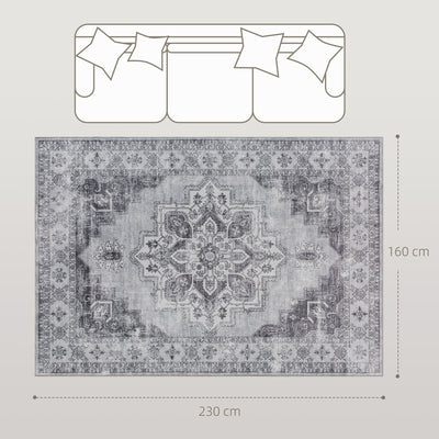 HOMCOM Vintage Area Rug, Non-Slip Washable Rug, Flannel Floor Carpet for Living Room, Bedroom, Dining Room, Home Office, 230 x 160 cm, Grey 