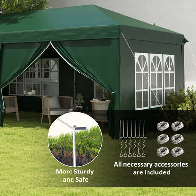 Outsunny 3 x 6m Pop-Up Gazebo, with Curtain Walls and Windows - Dark Green 