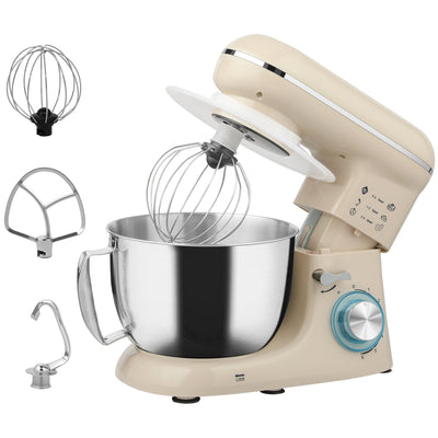 HOMCOM 1300W Kitchen Stand Mixer, with Accessories - Beige 