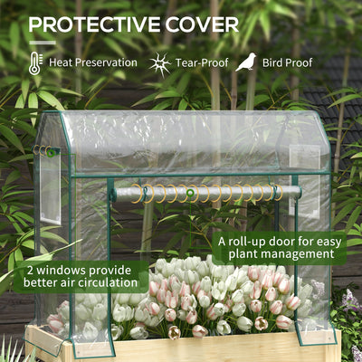 Outsunny Wooden Planter Box with Greenhouse Cover and Bed Liner, Raised Garden Bed for Vegetables, Flowers, Herbs 