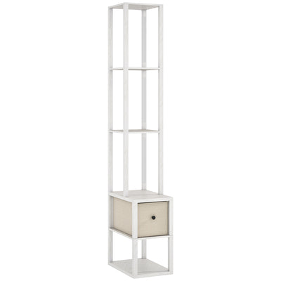 HOMCOM Floor Lamp with Shelves, LED Column Modern Standing Lamp with Fabric Drawer, Adjustable Brightness, Foot Switch for Living Room, Bedroom, Office, White 