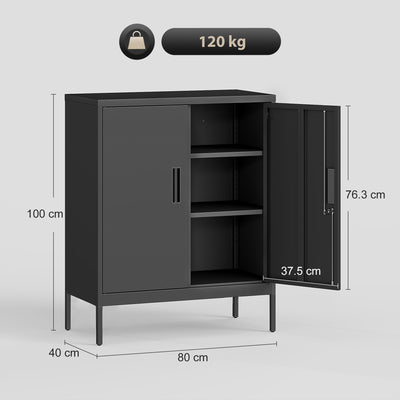 HOMCOM Metal Storage Cabinet with Lock and Adjustable Shelves - Black 