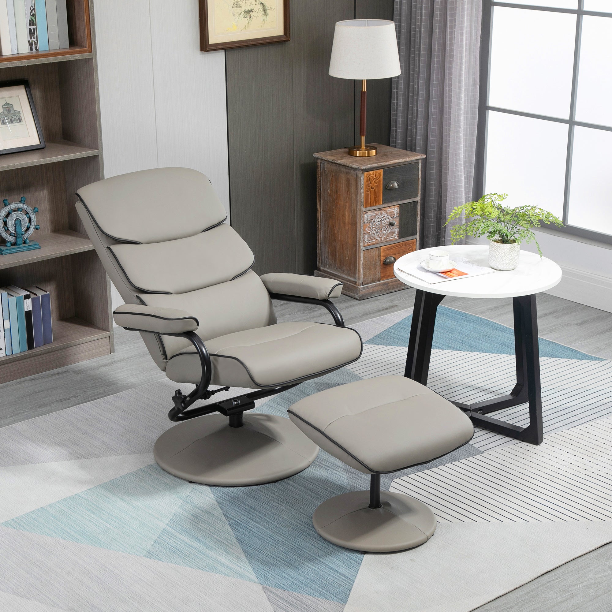 HOMCOM Recliner Chair with Ottoman 360\'c2\'b0 Swivel Faux Leather High Back Armchair w/ Footrest Stool for Home Office